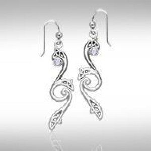 Modern Celtic Triquetra White Cubic Zirconia Dangle Earrings