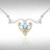 Modern Celtic Triquetra Blue Topaz Necklace