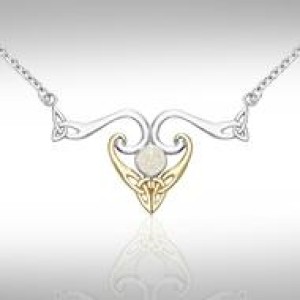 Modern Celtic Triquetra Mother of Pearl Necklace