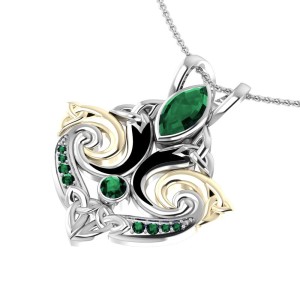 Modern Celtic Triquetra Pendant with Emerald