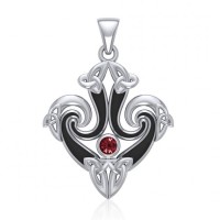 Modern Celtic Triquetra Pendant with Garnet