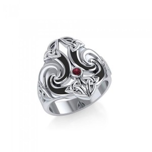 Modern Celtic Triquetra Ring with Garnet