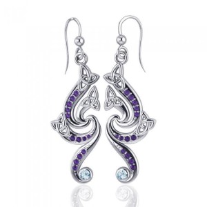Modern Celtic Triquetra Silver Dangle Earrings