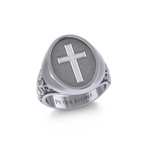 Modern Cross Mens Signet Ring