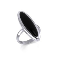Modern Long Oval Inlaid Black Onyx Ring