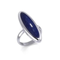 Modern Long Oval Inlaid Lapis Ring 