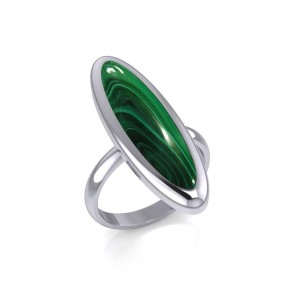 Modern Long Oval Inlaid Malachite Ring