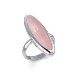 Modern Long Oval Inlaid Pink Shell Ring
