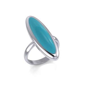 Modern Long Oval Inlaid Turquoise Ring