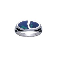 Modern Oval Shape Inlaid Lapis Ring with Side Motif