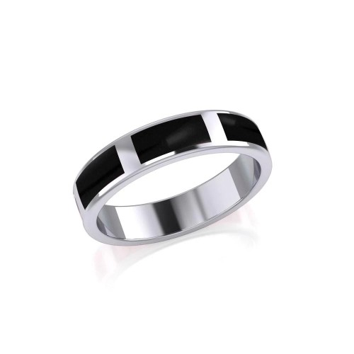 Modern Rectangle Band Inlaid Black Onyx Ring