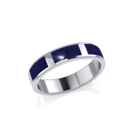 Modern Rectangle Band Inlaid Lapis Ring