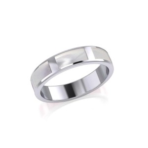 Modern Rectangle Band Inlaid Mother of Pearl Ring