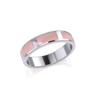 Modern Rectangle Band Inlaid Pink Shell Ring
