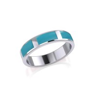 Modern Rectangle Band Inlaid Turquoise Ring