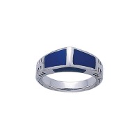 Modern Rectangle Inlaid Lapis Ring with Side Motif