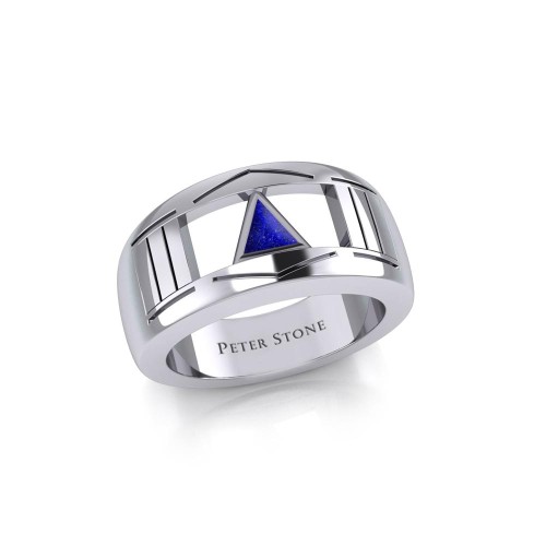 Modern Ring with Inlaid Lapis Recovery Symbol