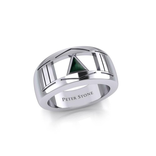 Modern Ring with Inlaid Malachite Recovery Symbol