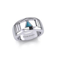Modern Ring with Inlaid Turquoise Recovery Symbol