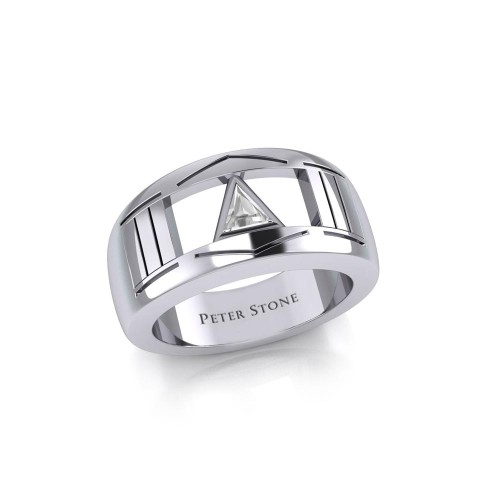 Modern Ring with Inlaid White Cubic Zirconia Recovery Symbol
