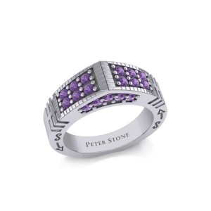 Modern Tapered Band Ring with Amethysts