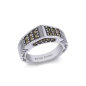 Modern Tapered Band Ring with Marcasite