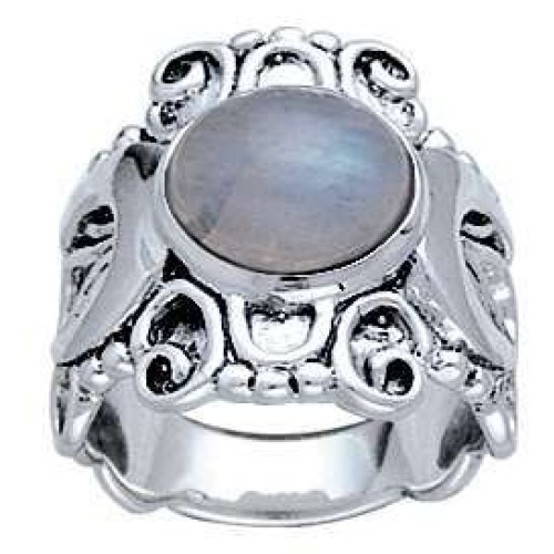 Moonstone Triple Moon Intricate Silver Ring