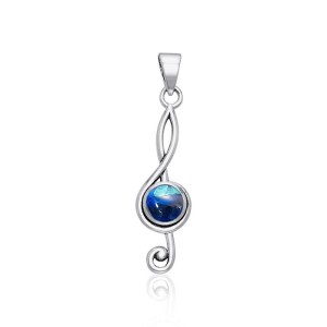 Music Clef Azurite Cabochon Gem Pendant