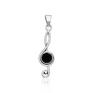 Music Clef Black Onyx Cabochon Gem Pendant