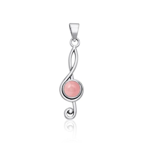 Music Clef Pink Shell Cabochon Gem Pendant