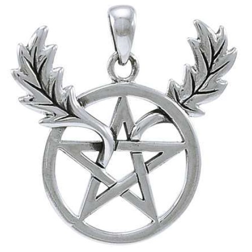 Oak Leaf Branches Pentacle Sterling Silver Pendant