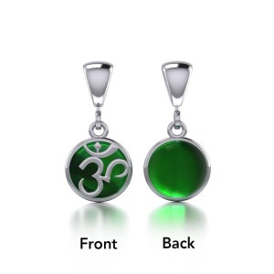 Om Silver Flip Pendant with Emerald Gem