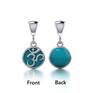 Om Silver Flip Pendant with Turquoise Gem