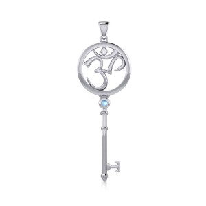 Om Symbol Key Pendant with Blue Topaz