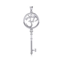 Om Symbol Key Pendant with White Cubic Zirconia