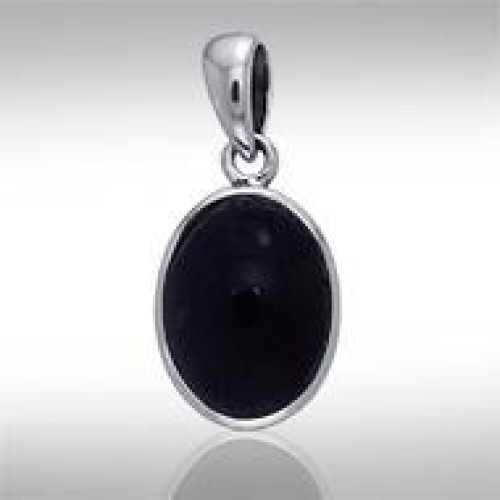 Oval Black Cubic Zirconia Cabochon Pendant