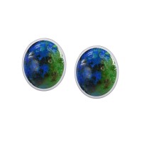 Oval Azurite Cabochon Post Earrings