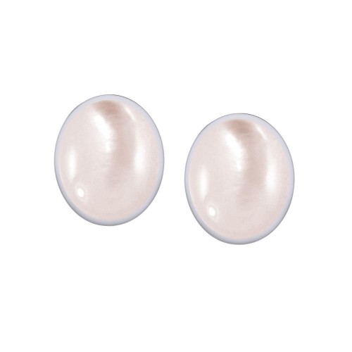 Oval Pink Shell Cabochon Post Earrings