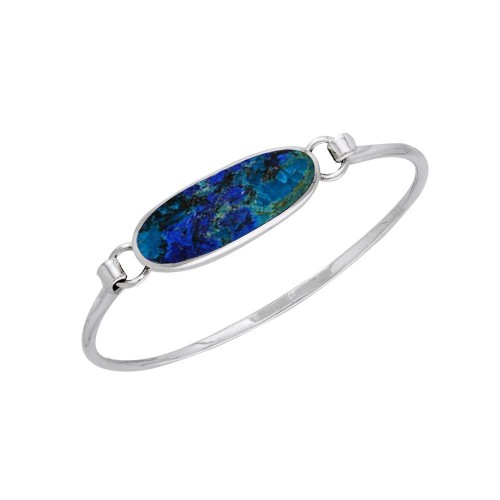 Oval Azurite Cabochon Silver Bracelet