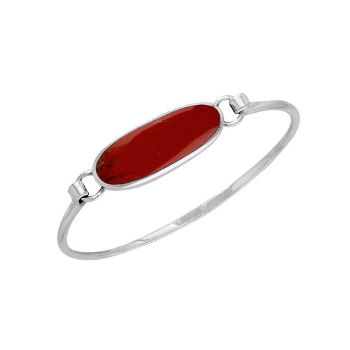 Oval Bloody Jasper Cabochon Silver Bracelet