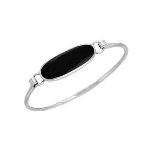 Oval Black Onyx Cabochon Silver Bracelet