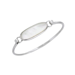 Oval Mother of Pearl Cabochon Silver Bracelet