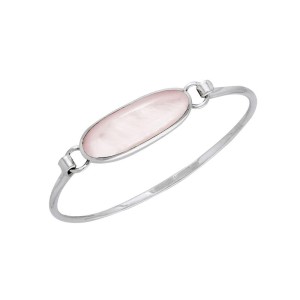 Oval Pink Shell Cabochon Silver Bracelet