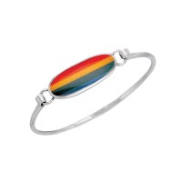 Oval Rainbow Inlaid Cabochon Silver Bracelet