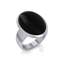 Oval Inlaid Black Onyx Silver Ring 