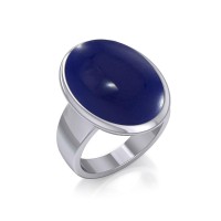 Oval Inlaid Lapis Silver Ring 