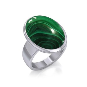 Oval Inlaid Malachite Silver Ring 