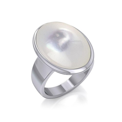 Oval Inlaid Mother of Pearl Silver Ring 