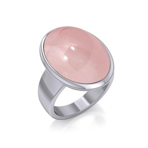 Oval Inlaid Pink Shell Silver Ring 