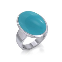 Oval Inlaid Turquoise Silver Ring 